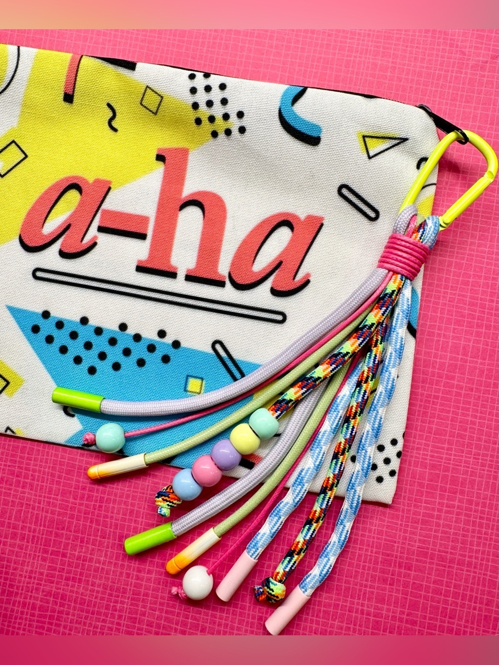 New A-ha Band Retro 80s Style Makeup Cosmetic Tech Pencil Bag w/ Keychain - 8.5”